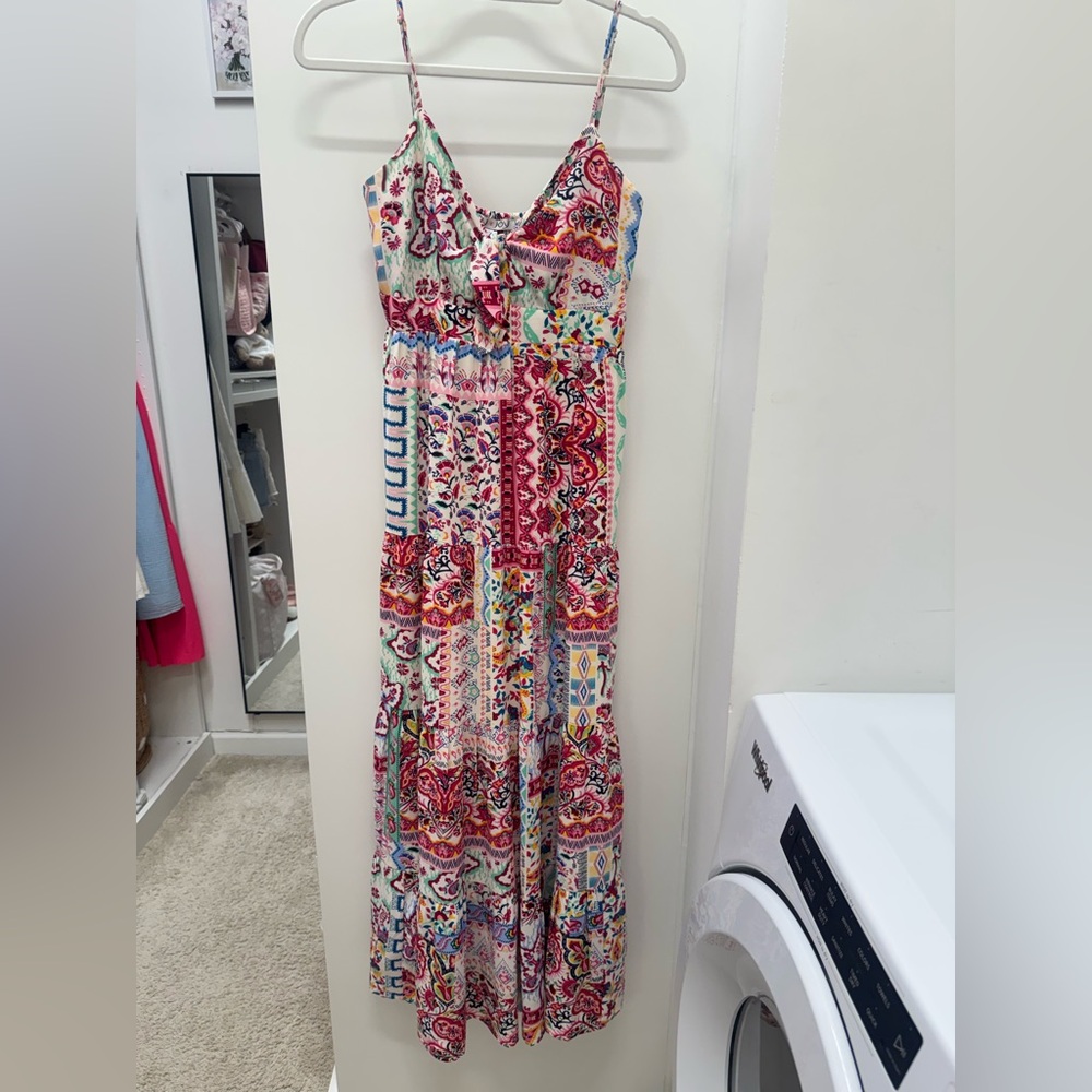 Joy Joy Multicolor Floral Tie-Front Maxi Dress